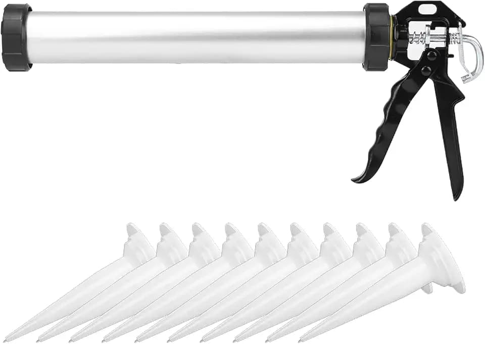 Kartuschenpistole 600ml mit 10 Düsen, Aluminium Silikonpistole Abdichtungswerkzeug für Profis und Heimwerker Kartuschenpresse für präzises Dosieren von Dichtstoffen
