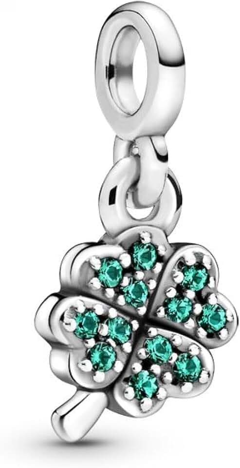 PANDORA Me Mein vierblättriges Kleeblatt Charm-Anhänger aus Sterling-Silber mit grünen Pavé-Schmucksteinen – 2,6 x 7,6 x 6,2 mm (T/H/B), ausschließlich kompatibel mit Me Kollektion