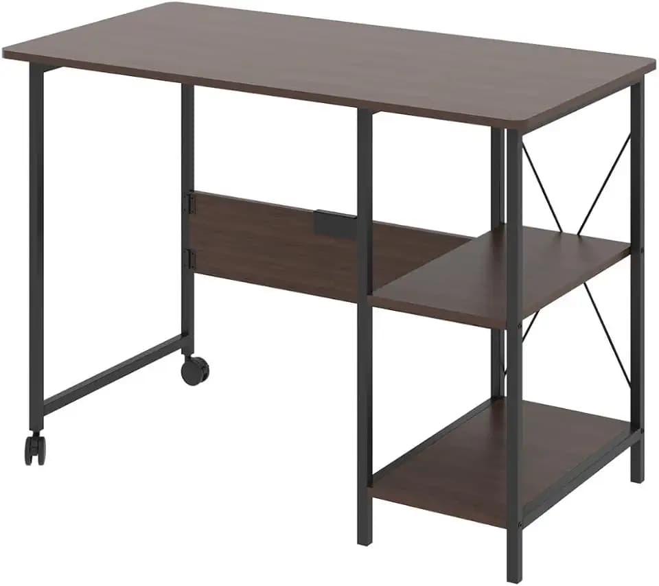 Maclean MC-411 Klappbarer Loft-Schreibtisch, Schreibtisch, Computertisch, Bürotisch | 107x45x75 cm, max. 150 kg Belastung, Klappbar (Dunkles Walnussholz)