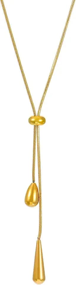 Lariat Y Drop Teardrop Pendant Necklace for Women Adjustable Minimalist Metal Chain Elegant Statement Choker Two Colors Gold Silver Gift Daily Wear