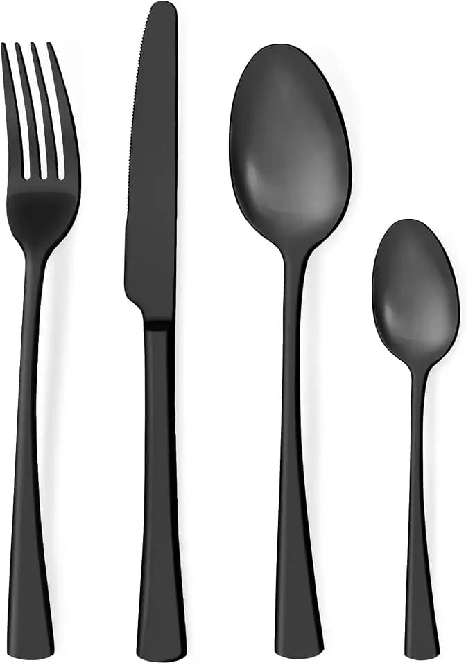 Bestdin Besteck Set 6 Personen, 24 teilig Edelstahl Besteckset Schwarz Matt, Essbesteck Set mit Messer Gabel Löffel, Hochwertiges Edelstahlbesteck, Spülmaschinenfest.