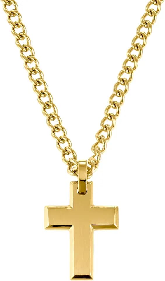 s.Oliver Halskette Edelstahl Herren Halsschmuck, 50 cm, Gold, Kreuz, Kommt in Schmuck Geschenk Box, 2036868