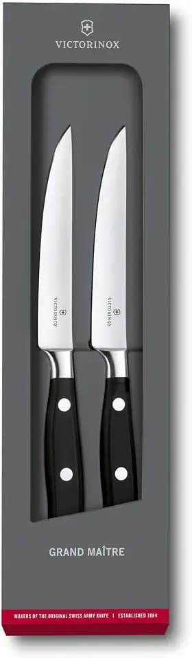 Victorinox Grand Maître 2-Piece Steak Knife Set, 4.5 Inch Straight, Spear Point, Black