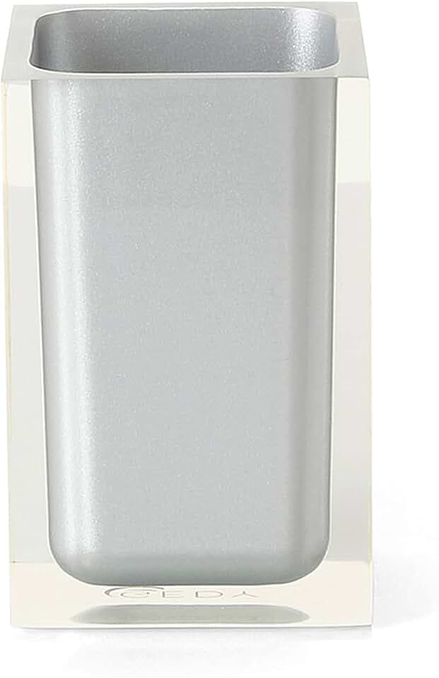 GEDY Auckland Zahnbürstenhalter für Badezimmer, Silber, Maße und Gewicht: 11 x 7,2 x 7,2 cm & 0,29 kg, Zahnbürstenhalter aus hochwertigem, transparentem Harz, Design R&S Gedy, handgefertigt, 2 Jahre