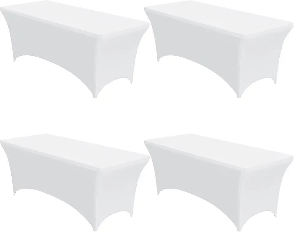Niuara 4-Pack White Spandex Tablecloths – 72"x30"x30" Stretch Fitted Table Covers for 6ft Rectangle Folding Tables, Wrinkle-Resistant Tablecloth for Wedding, Banquet & Outdoor Events