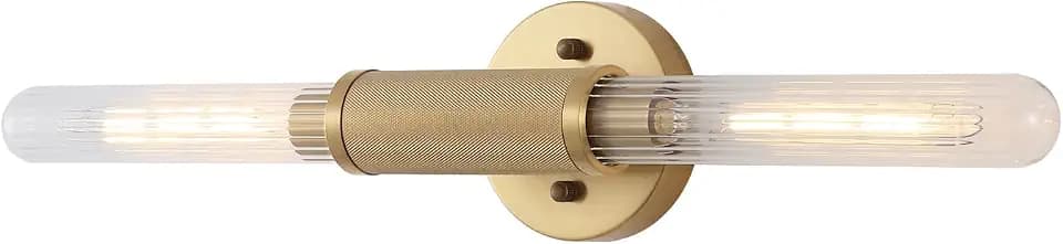 Gold Knurled Texture Wall Sconces 24" Modern Cylinder Bathroom Vanity Lights Fixtures with Clear Striped Glass Shade 2-Lights Indoor Wall Lighting for Living Room Bedroom Kitchen