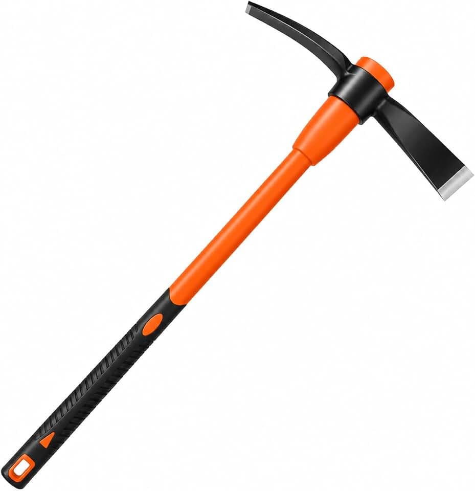 VNIMTI Pickaxe for Digging, Heavy Duty Pick Axe with Fiberglass Handle, 36 Inch Pick Mattock Tool for Soil, Rock and Roots