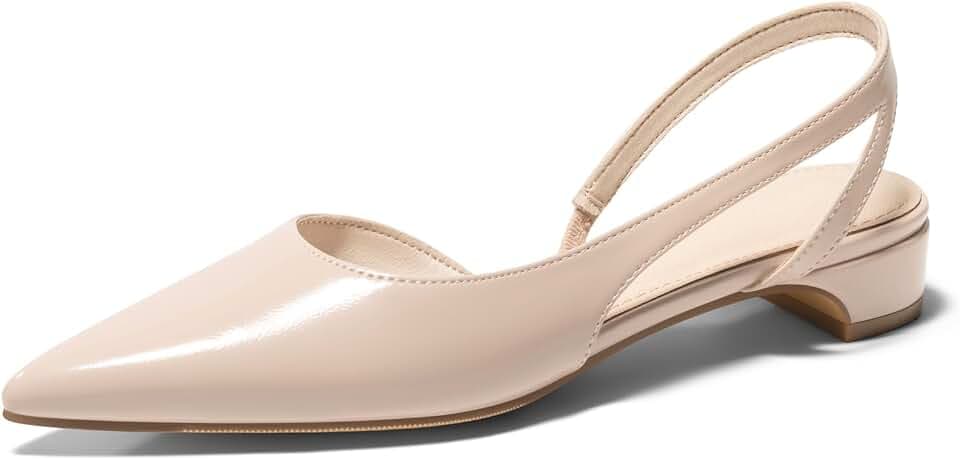 Coutgo Womens Slingback Chunky Low Heels Closed Pointed Toe Pumps D'Orsay Work Office Dress Shoes