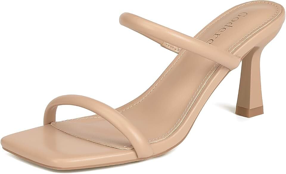 Goderci Women's Two Straps Kitten Heel Sandals