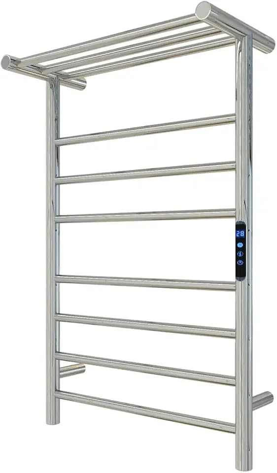 KWW Beheizter Handtuchhalter, Fernbedienung mit APP Tuya, Handtuchwärmer mit Timer, an der Wand Befestigter Heißer Handtuchwärmer für Badezimmer (Poliert, 7+3Bars)