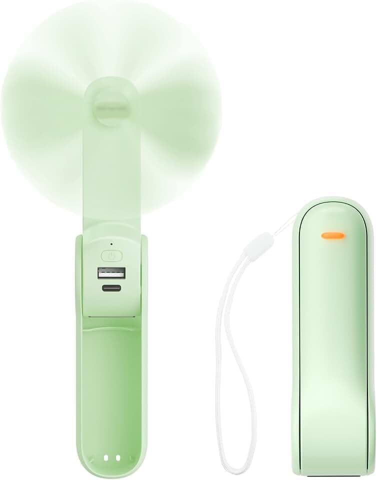 JATEKA Handventilator, Mini Ventilator mit 2500 mAh Powerbank USB Akku Aufladbar, Batteriebetrieben Max 16 Hrs Runtime Leiser Klein Tragbarer Ventilatoren mit Powerbank (Grün)