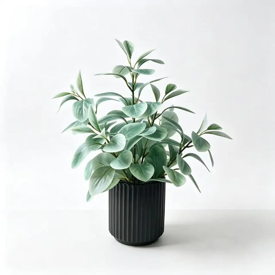 Artificial Eucalyptus Plant in Black Ribbed Pot 16 Inch Faux Indoor Potted Plant Realistic Greenery Tabletop Plant Modern Home Office Desk Decor