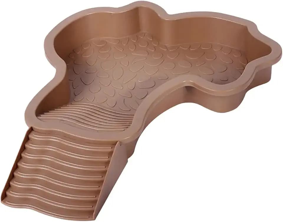 Extra große Reptilien-Badeschale für Reptilien, Wasserschale mit Rampe, Aquarium-Ornament für Gecko, Schlange, Schildkröte, Bartagame, Eidechsenbad (braun-gelb)