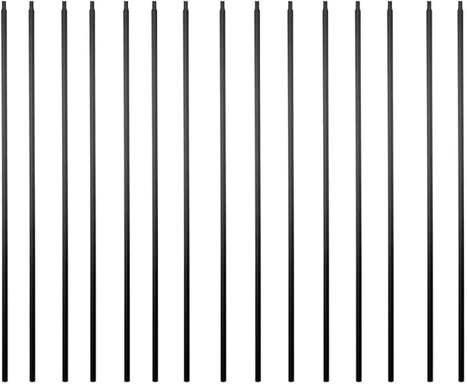 Iron Balusters for Staircase Interior (Box of 15) Stair Spindles 1/2" Square Metal Balusters - Hollow Straight Staircase Metal Spindles (Real Satin Black), E01