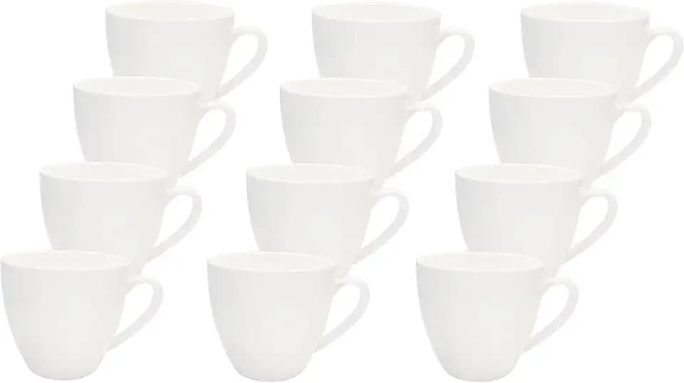 LISSEK 12 Stück Kaffeetassen mit Henkel aus hochwertiger Keramik, 200ml, weiße Serie, Kaffeetassen für Heißgetränke, Arbeit, Büro, 12er Set, weißer Henkel, Kaffeegenuss