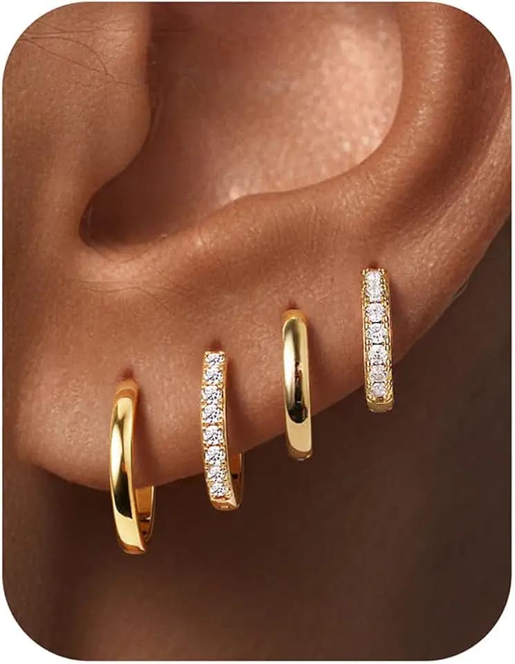 M MOOHAM Huggie Hoop Earrings for Women Teen Girls, 14K Gold Plated