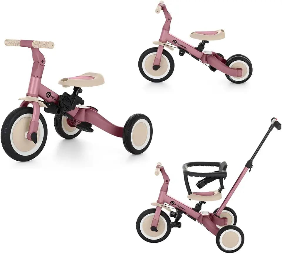 PETITE&MARS Multifunktionales 5-in-1-Dreirad Turbo * Fahrrad * Dreirad * Laufrad * Rutschauto * Lauflernfahrzeug (Dusty Rose)