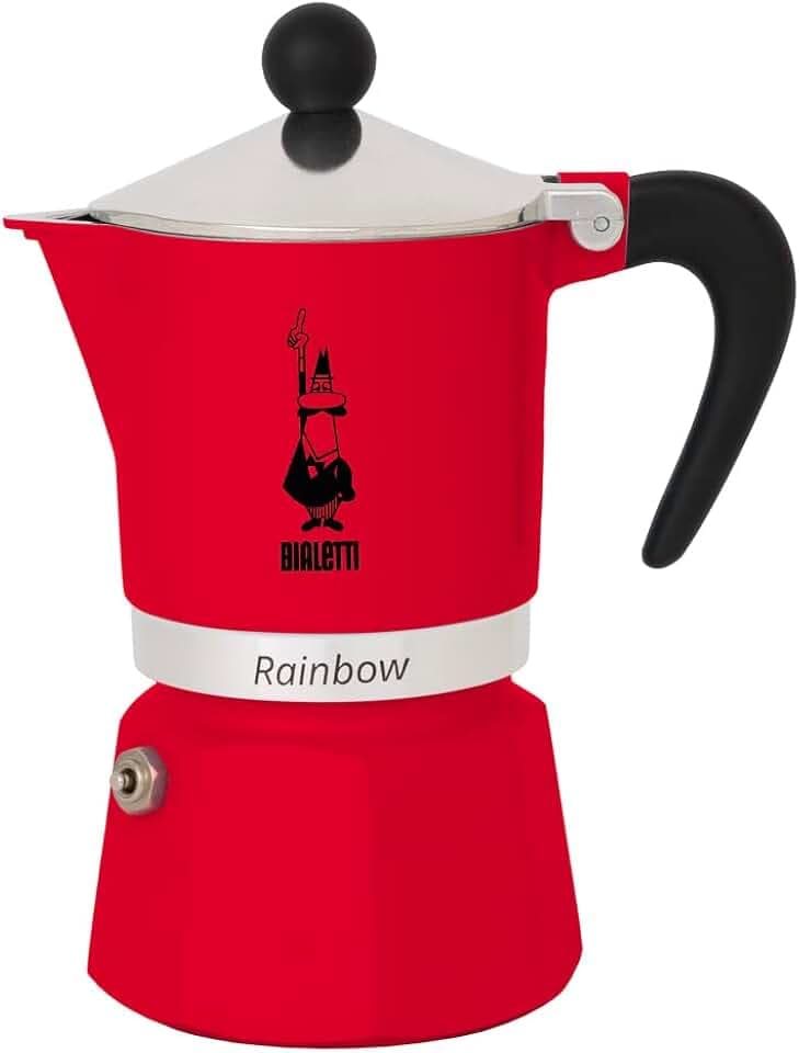 Bialetti Rainbow Moka Pot in Red, 6 Cup Stove Top Espresso Maker - Aluminum Cafetera for Ground Coffee, Italian Coffee Maker for Home Brewing