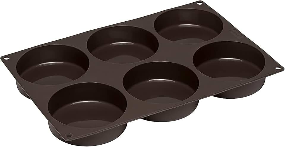 Lurch 85081 FlexiForm Burger Buns/Backform aus Silikon für 10 cm Pattys, 6-Fach, Braun