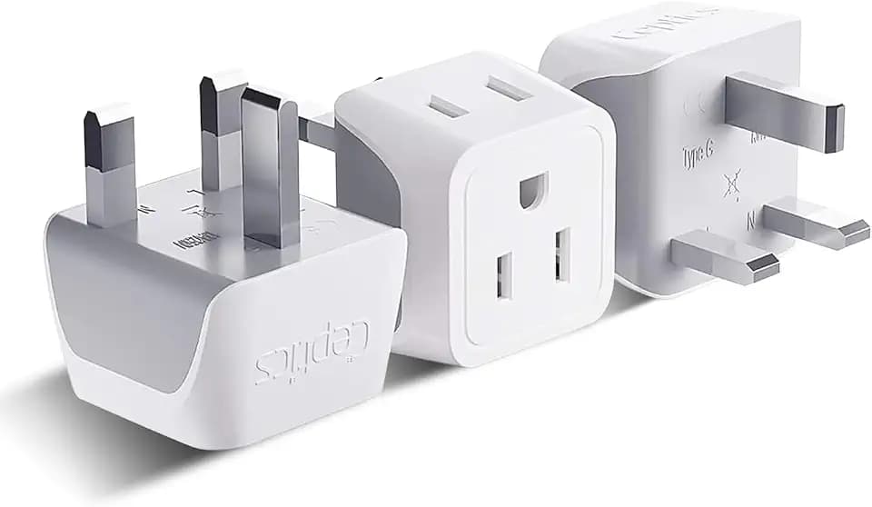 Ceptics 2 in 1 UK Adapters for Travel, Dual USA Input, Grounded, Pack of 3