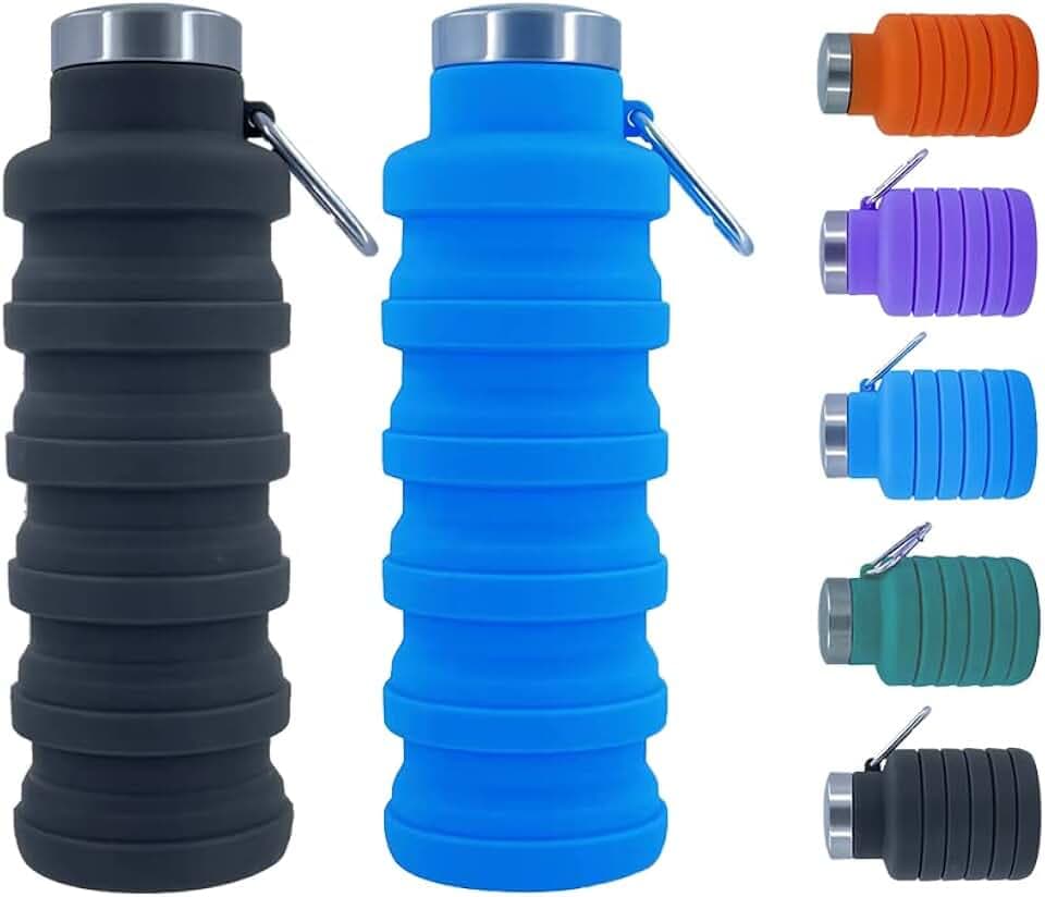Collapsible Water Bottles 2 pack 17 oz (Black+Biue)