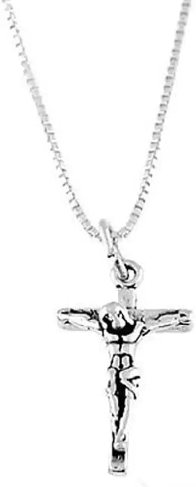 LGU Sterling Silver One Sided Crucifix Cross Necklace (16 Inches)