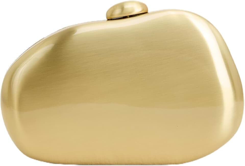 Elegant Metal Shell Clutch Purse, Gold Evening Party Box Bag, Women's Special Occasion Handbag