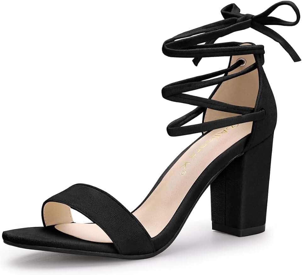 Allegra K Damenschuhe mit offener Spitze zum Schnüren klobige Sandalen mit hohem Absatz