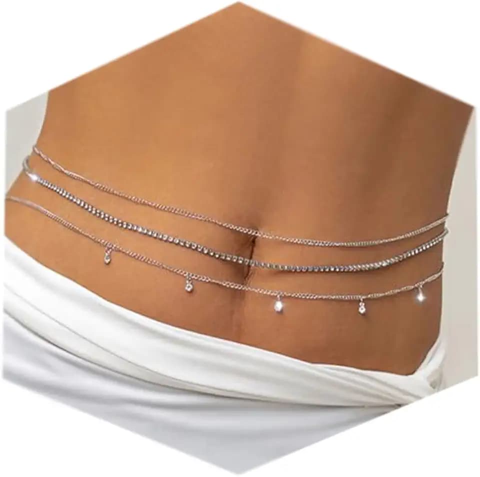 MODRSA Body Chain Belly Chain Silver Gold Waist Chain Body Chain Jewelry for Women Body Jewelry for Women Waist Chains Belly Chains for Women Chain Bra Lingerie