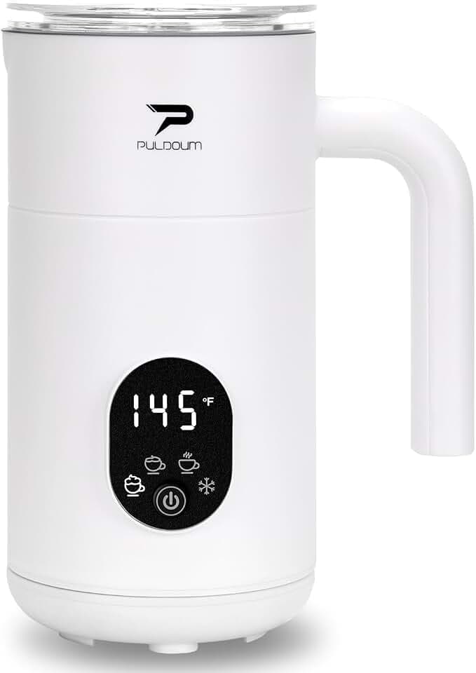 Milk Frother, Electric Milk Frother and Steamer 4 in 1 Automatic Coffee Steamer Frother, 11.8OZ / 350ML Warm and Cold Foam Frother for Coffee,Latte, Cappuccino, Macchiato, Hot Chocolate (White)