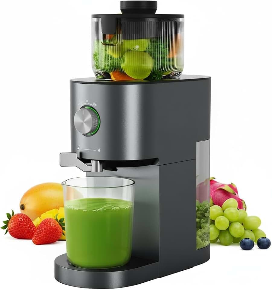 Silonn Slow Masticating Cold Press Juicer Machines, High Juice Yield, Self-Feeding with 5.4” Large Chute for Whole Fruits & Vegetables, Reverse Function