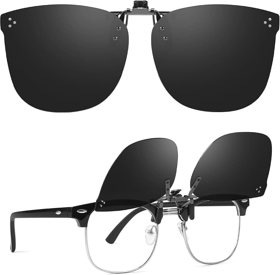 TJUTR Oversized Polarized Clip On Sunglasses Over Prescription Glasses