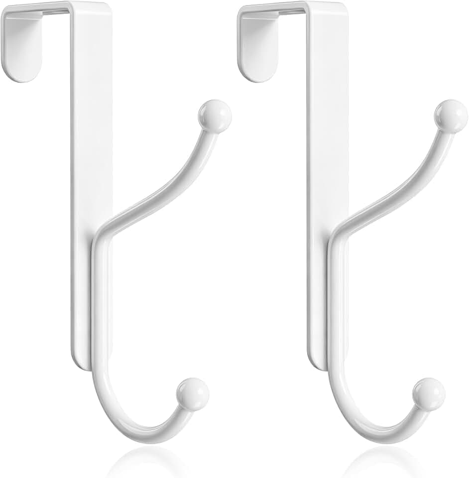 niffgaff Türhaken 2er-Set, stabiler Türgarderobe, passend für Innentüren bis 3,7 cm Dicke, zur Aufbewahrung von Jacken, Hüten, Handtüchern und Taschen für Flur, Bad, Schlafzimmer und Küche, Weiß