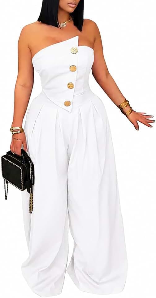 KANSOON Dressy Jumpsuit for Women Asymmetrical Strapless Wide Leg