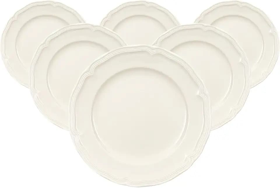 Villeroy & Boch Manoir Frühstücksteller 6er Set, 21 cm, Traditionelles Geschirr mit Relief, Premium Porzellan, Weiß