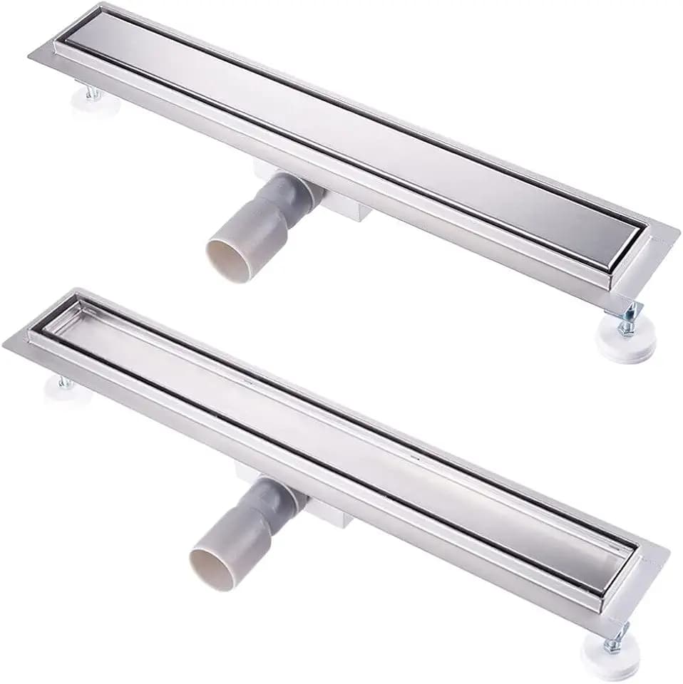 Duschrinne 70 cm Befliesbar Edelstahl komplettset Duschablauf Extra Flach Siphon mit Geruchsstop und Haarsieb Duschabfluss Bodenablauf Größen 30cm -100cm Ablaufrinne für Badezimmer