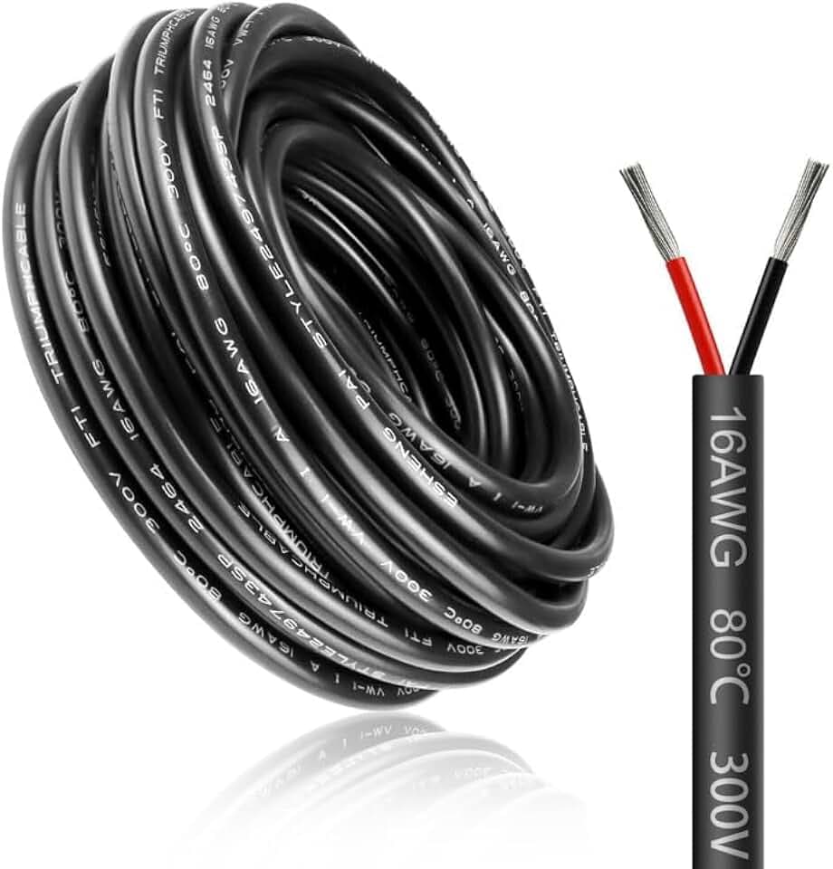 30 Meter 16AWG 2x1,5mm² Elektrischer Draht, 2 Adrig Kabel 5V/12V/24V Stromkabel Verzinntes Kupferkabel，Flexibel und Weich Niedrige Impedanz Hohe Temperaturbeständigkeit Verlängerungskabel