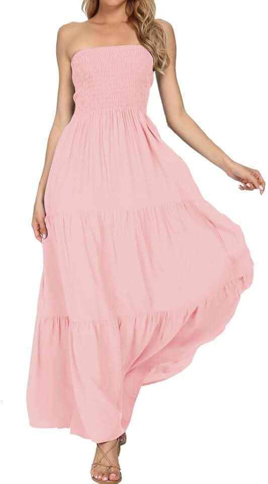 Damen Off Shoulder Sommerkleid trägerlos Strand Bohemien Maxikleid Lange Röhre Kleid