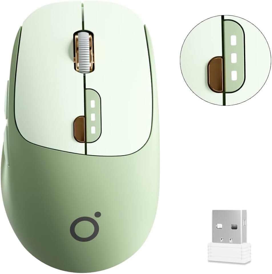 Dual-Mode Bluetooth Wireless Mouse with Visible Battery Indicator - Green