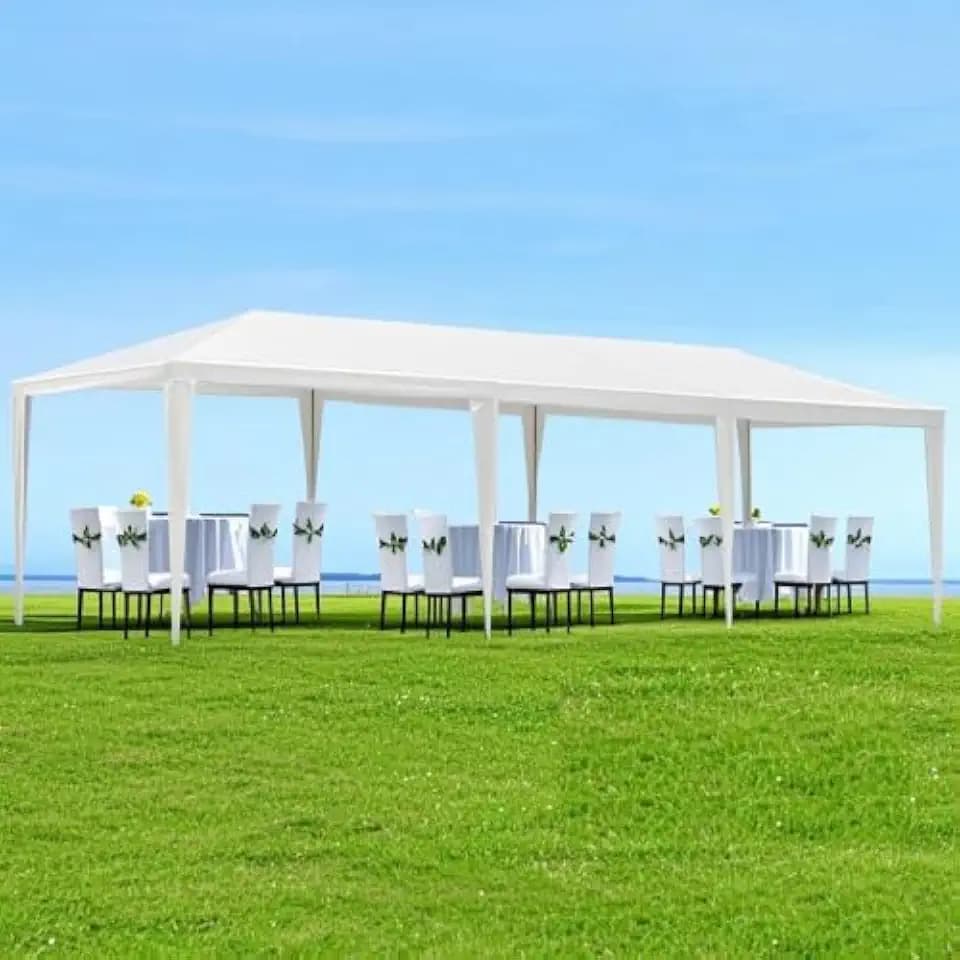 FansaFurn 10x30 ft Party Canopy Tent Outdoor Wedding Gazebo, Heavy Duty Metal Frame & PE Cover, Portable Shelter for Backyard, Events, and Commercial Use, White