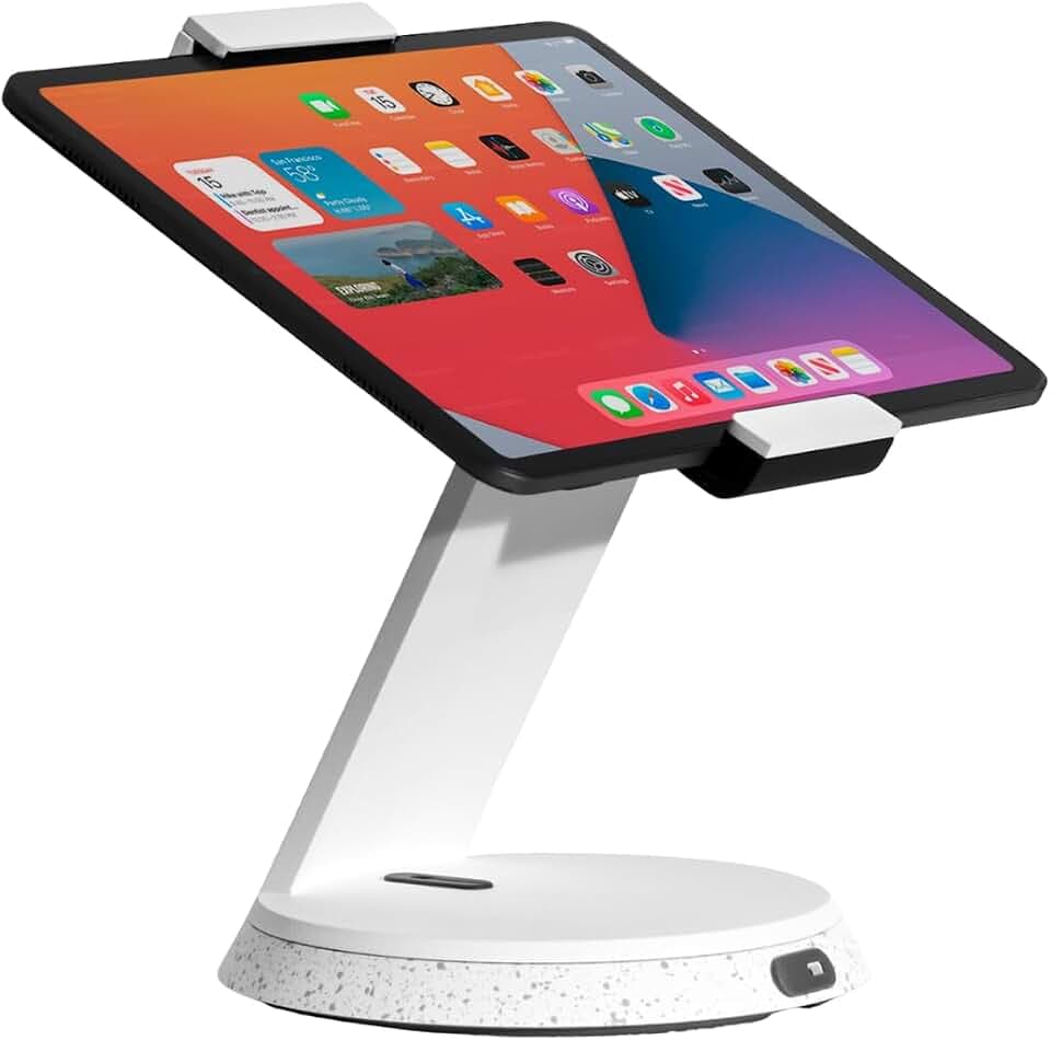BOUNCEPAD Eddy Tablet Ständer & iPad Halterung – abschließbare POS-Halterung für maximale Sicherheit | kompatibel mit Fast Allen 7"-13" Tablets | Robuste Tischhalterung aus Druckguss-Aluminium | weiß
