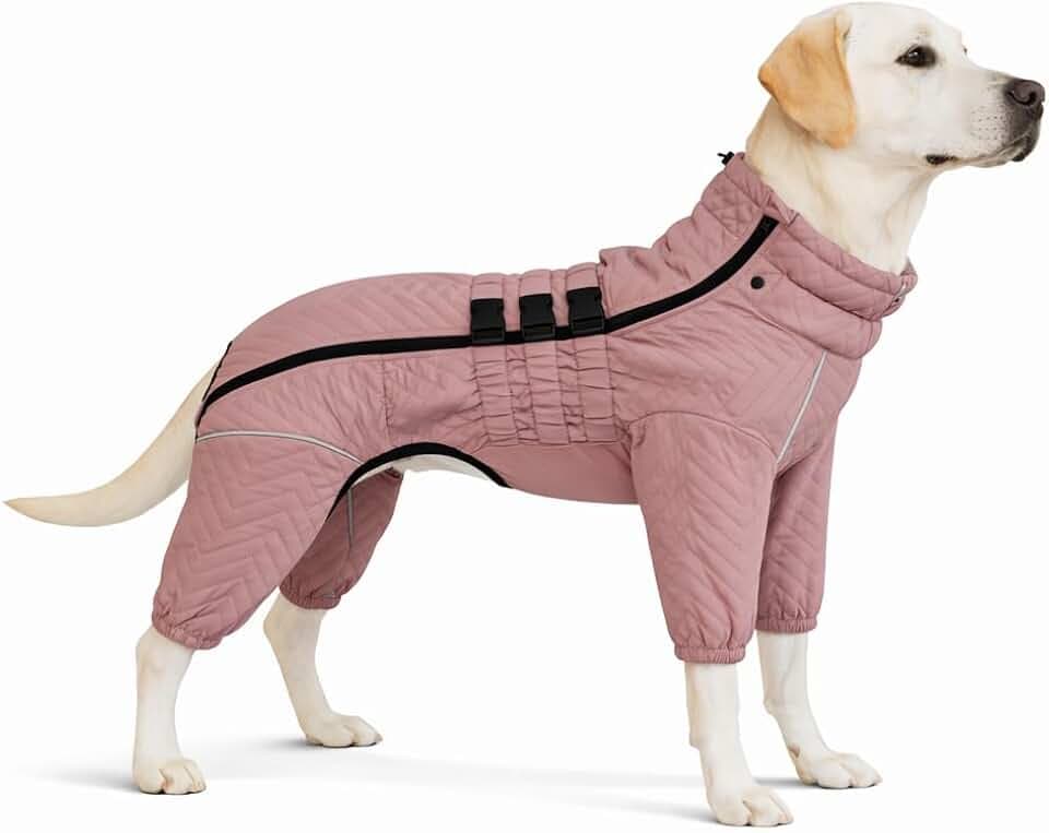 Lotus Warm Dog Coat, Double Layers, Windproof & Waterproof, Reflective, Pink, Small to Large Sizes