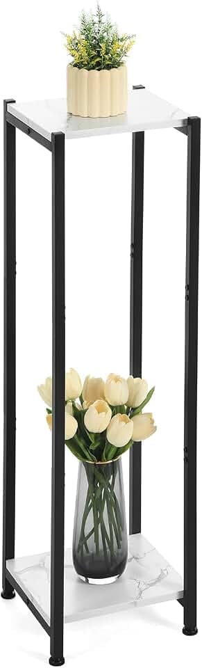 Dipion 40 Inch Tall Plant Stand Indoor,2 Tier Pedestal Stand,Marble White