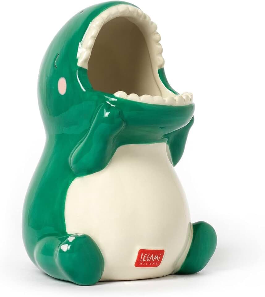 Legami - Keramik-Stifthalter, Desk Friends, 12x9,7 cm, Dino-Thema, handbemalt