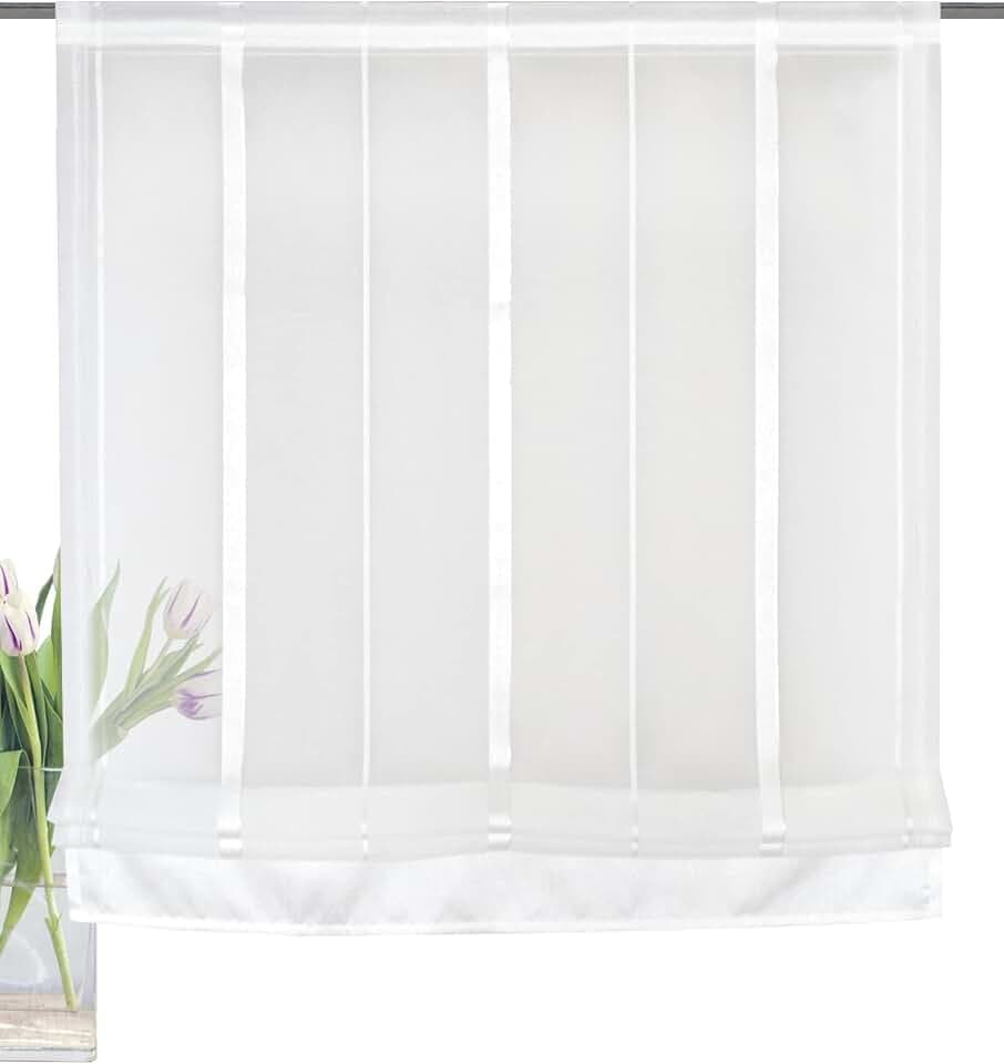 Home Fashion / Raffrollo aus Leinenstruktur, mit Längsstreifen, |ELIS| 069652-1007 | GRÖSSE 140 X 100 cm/WOLLWEIß