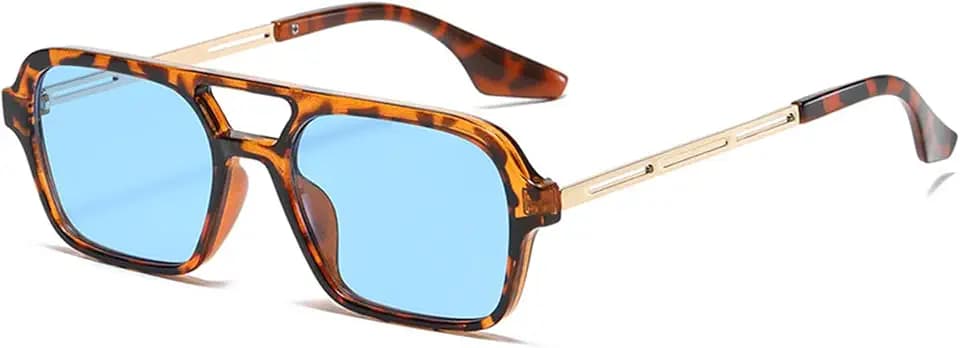 Retro Sonnenbrille Damen Pilotenbrille Herren Vintage Fliegerbrille Blau Gläser Piloten Rechteckig 70er Metall Design Brille UV400 Schutz