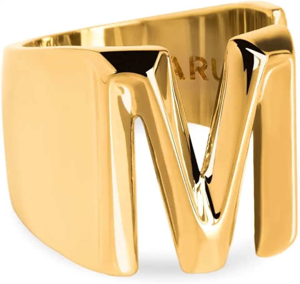 SINGULARU Personalisierbarer Ring mit Buchstabe Signet, massiv, verstellbar, Messing mit 18-karätiger Goldbeschichtung, Einheitsgröße, Damenschmuck, Buchstabe A-Z