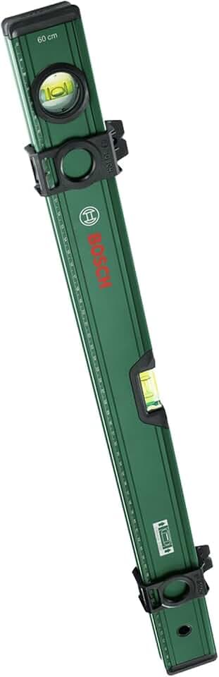 Bosch Wasserwaage 60cm (mit 2 Markierungsschiebern; Horizontale und vertikale fluoreszierende Libellen; Metrische Skala; Aluminiumgehäuse; Softgrip-Stoßdämpfer; V-Nut)