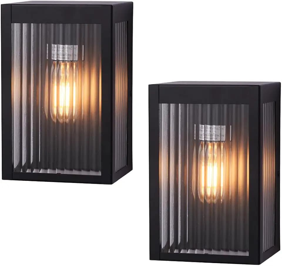 Cerdeco 9" Modern Outdoor Wall Light with Striped Tempered Glass,2 Pack