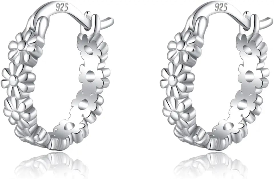 SLUYNZ 925 Sterling Silber Blume Creolen Ohrringe für Damen Mädchen kleine Blume Ohrringe Huggie
